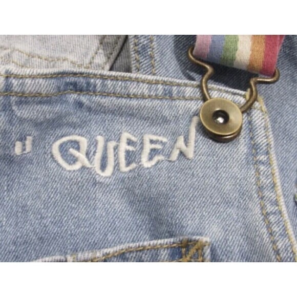 Take Pride Adult Gender Rainbow Denim Shortalls Jumpsuit Large Denim Overalls - Picture 4 of 16